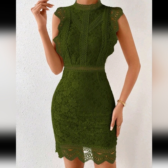 Solid Color Stand Collar Lace Patchwork Elegant Fitted Sleeveless - Picture 5 of 5